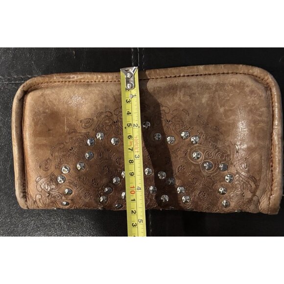 Brown Platania Genuine Leather Wristlet Wallet Studded Made In Italy Light Brown - Picture 8 of 8